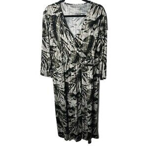 Investments Soft Separates Women's Dress Size XL Leaves V-neck Faux Wrap Midi